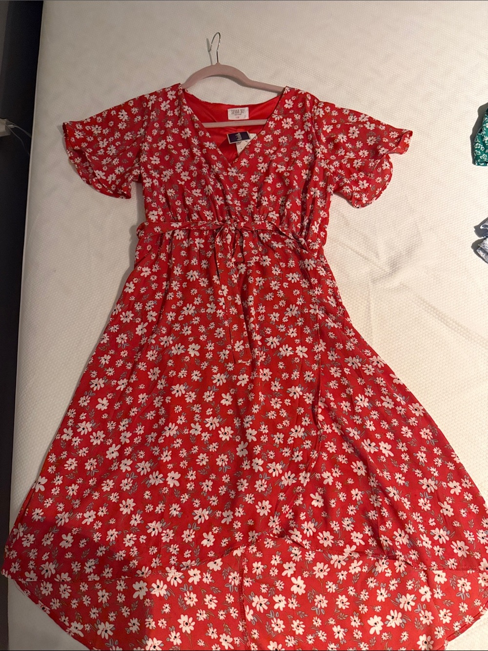 Women’s Red Floral Dress with Tie Waist